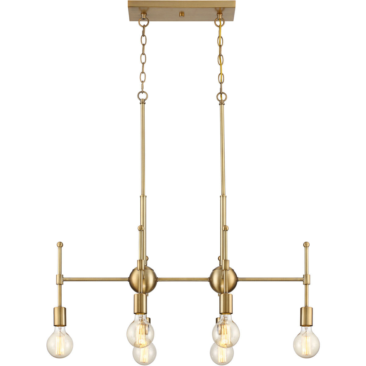Mid-Century Modern 6 Light 30.5 inch Natural Brass Linear Chandelier Ceiling Light